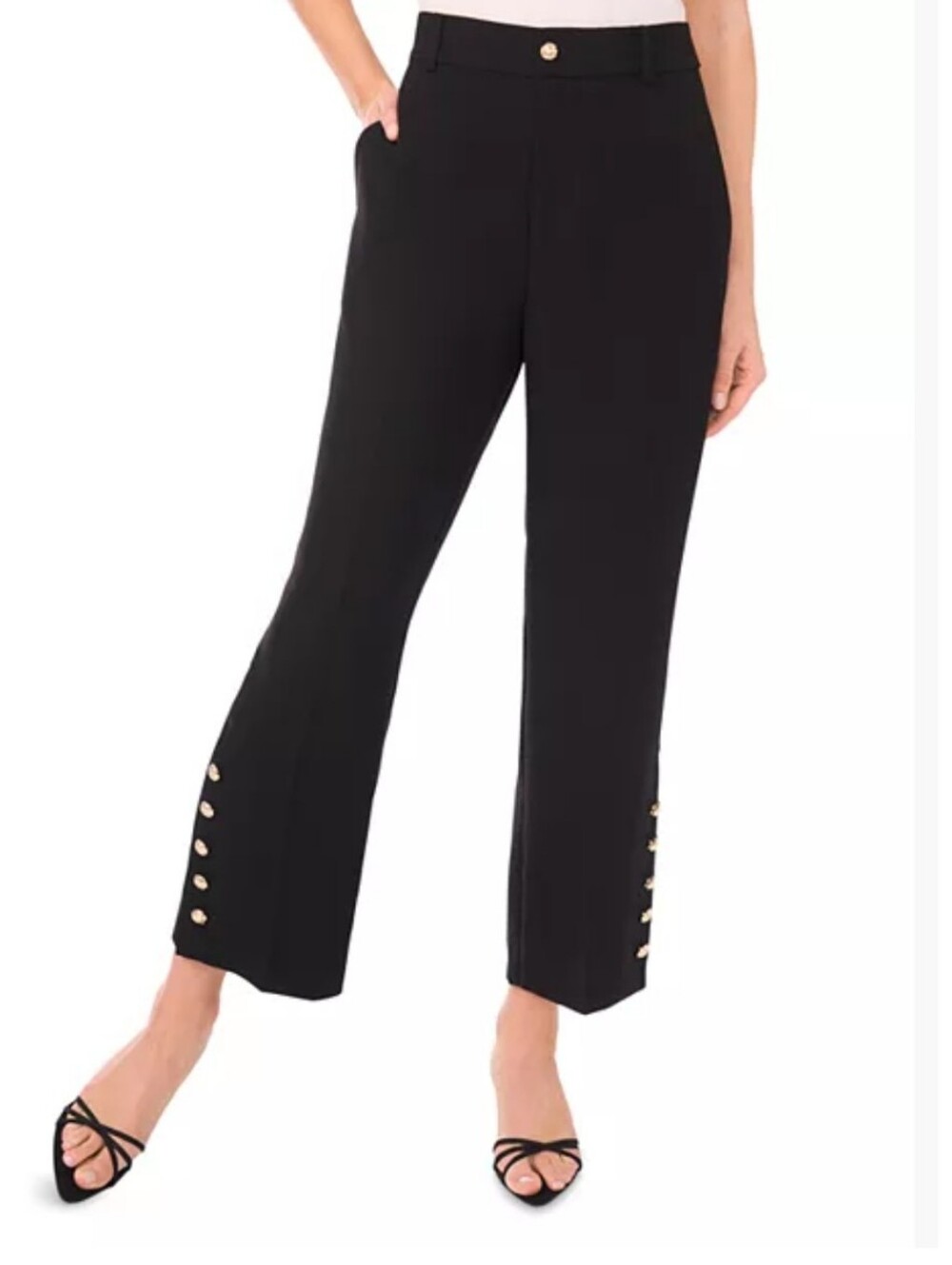 Club Monaco Black Wide-Leg Ankle Pants with Gold Buttons